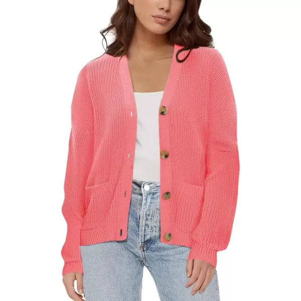 Urban CoCo Womens Lightweight Knit Open Front VNeck Long Sleeve Button Down Casual Cardigan with PocketsPink
