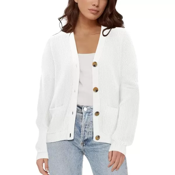 Urban CoCo Womens Lightweight Knit Open Front VNeck Long Sleeve Button Down Casual Cardigan with PocketsWhite