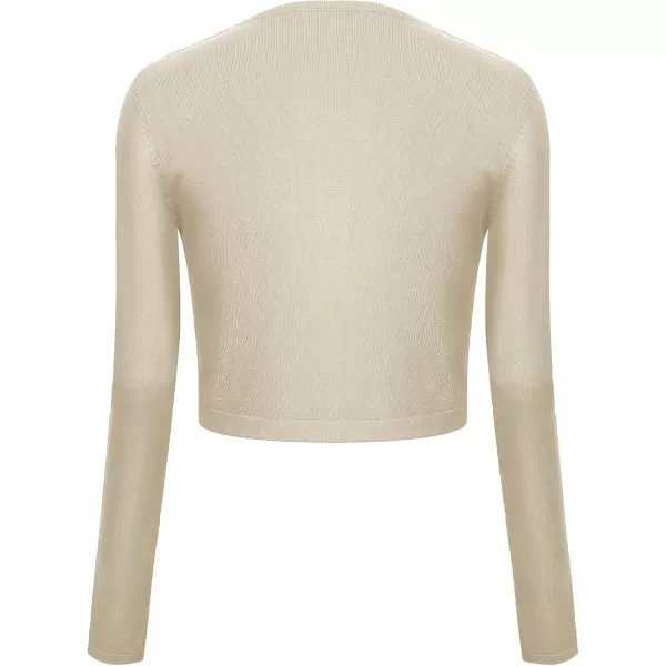 Urban CoCo Womens Button Down Crew Neck Cropped Cardigan Lightweight Shrug Kint SweaterApricot