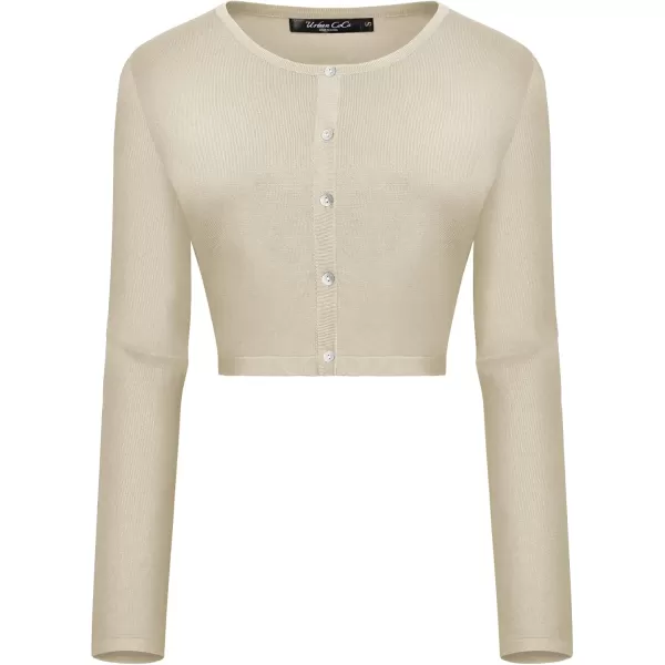 Urban CoCo Womens Button Down Crew Neck Cropped Cardigan Lightweight Shrug Kint SweaterApricot