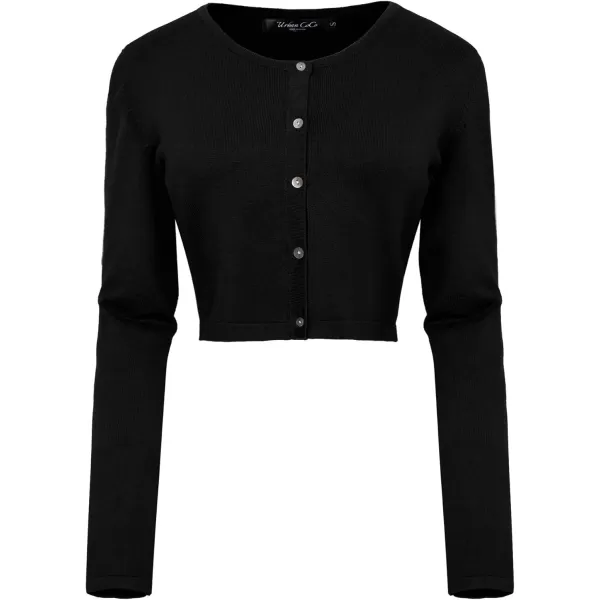 Urban CoCo Womens Button Down Crew Neck Cropped Cardigan Lightweight Shrug Kint SweaterBlack