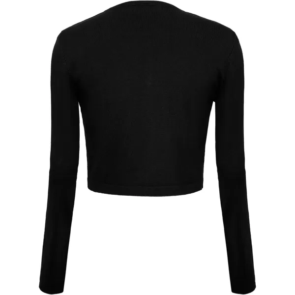 Urban CoCo Womens Button Down Crew Neck Cropped Cardigan Lightweight Shrug Kint SweaterBlack