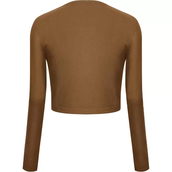 Urban CoCo Womens Button Down Crew Neck Cropped Cardigan Lightweight Shrug Kint SweaterBrown