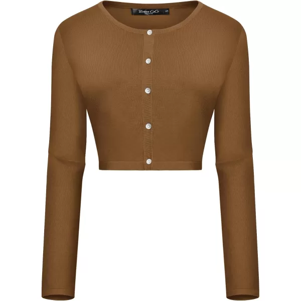 Urban CoCo Womens Button Down Crew Neck Cropped Cardigan Lightweight Shrug Kint SweaterBrown