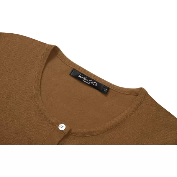 Urban CoCo Womens Button Down Crew Neck Cropped Cardigan Lightweight Shrug Kint SweaterBrown