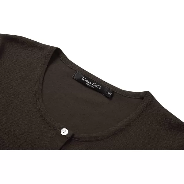 Urban CoCo Womens Button Down Crew Neck Cropped Cardigan Lightweight Shrug Kint SweaterCoffee