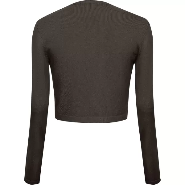 Urban CoCo Womens Button Down Crew Neck Cropped Cardigan Lightweight Shrug Kint SweaterCoffee