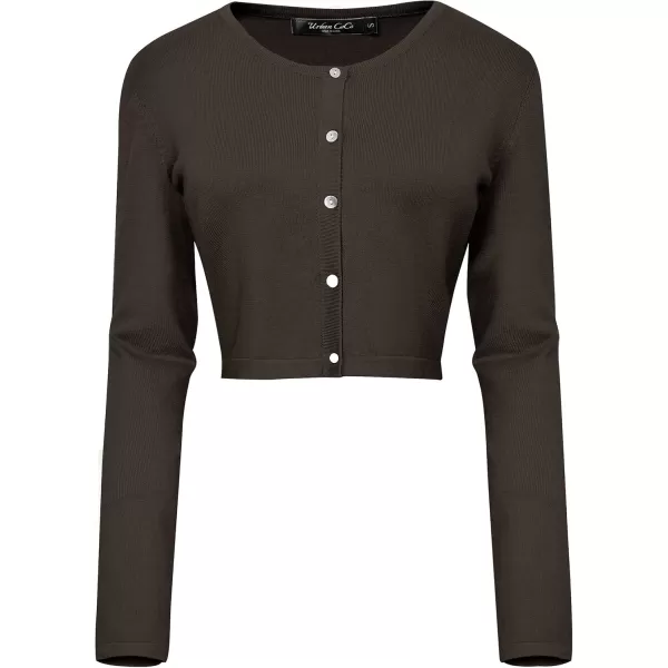 Urban CoCo Womens Button Down Crew Neck Cropped Cardigan Lightweight Shrug Kint SweaterCoffee