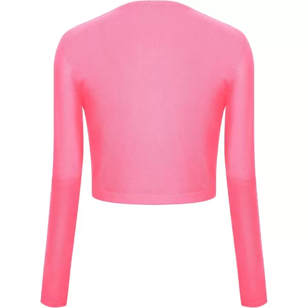 Urban CoCo Womens Button Down Crew Neck Cropped Cardigan Lightweight Shrug Kint SweaterCoral