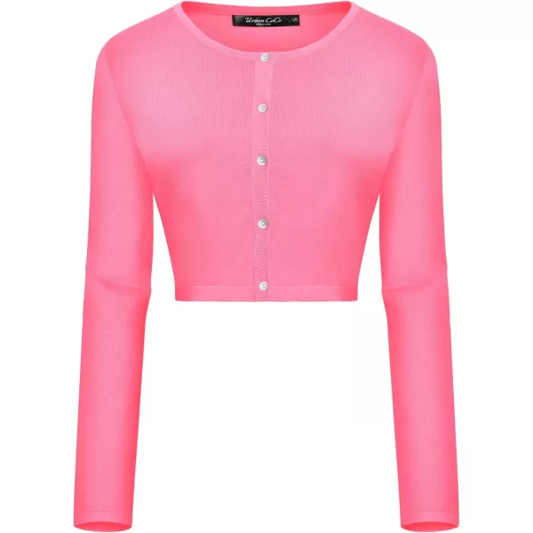 Urban CoCo Womens Button Down Crew Neck Cropped Cardigan Lightweight Shrug Kint SweaterCoral