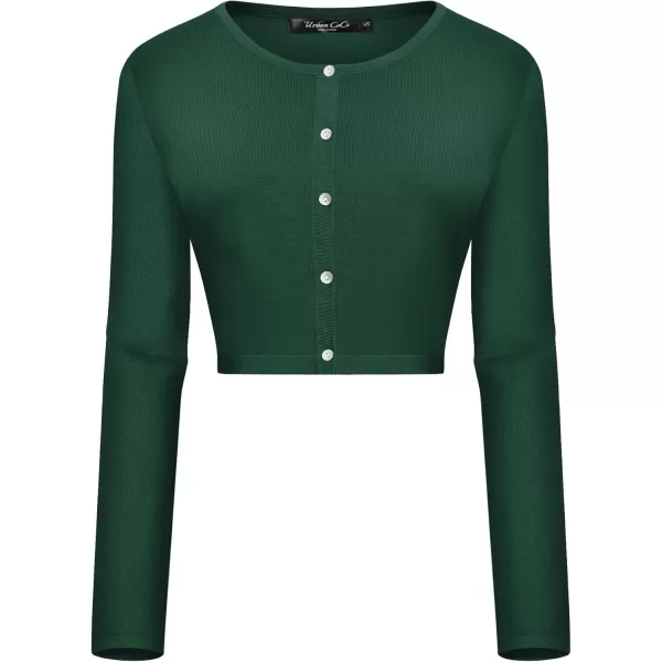 Urban CoCo Womens Button Down Crew Neck Cropped Cardigan Lightweight Shrug Kint SweaterDark Green