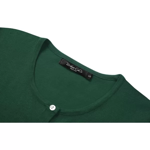 Urban CoCo Womens Button Down Crew Neck Cropped Cardigan Lightweight Shrug Kint SweaterDark Green