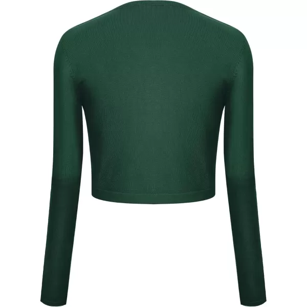 Urban CoCo Womens Button Down Crew Neck Cropped Cardigan Lightweight Shrug Kint SweaterDark Green