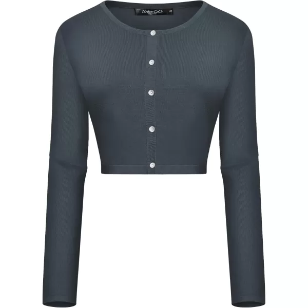 Urban CoCo Womens Button Down Crew Neck Cropped Cardigan Lightweight Shrug Kint SweaterGrey