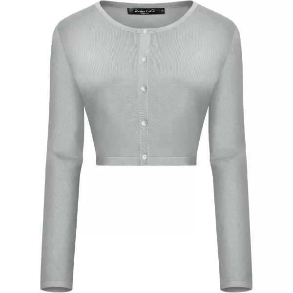 Urban CoCo Womens Button Down Crew Neck Cropped Cardigan Lightweight Shrug Kint SweaterHeather Gray