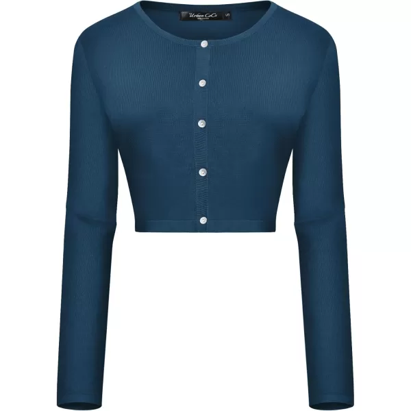 Urban CoCo Womens Button Down Crew Neck Cropped Cardigan Lightweight Shrug Kint SweaterInk Blue