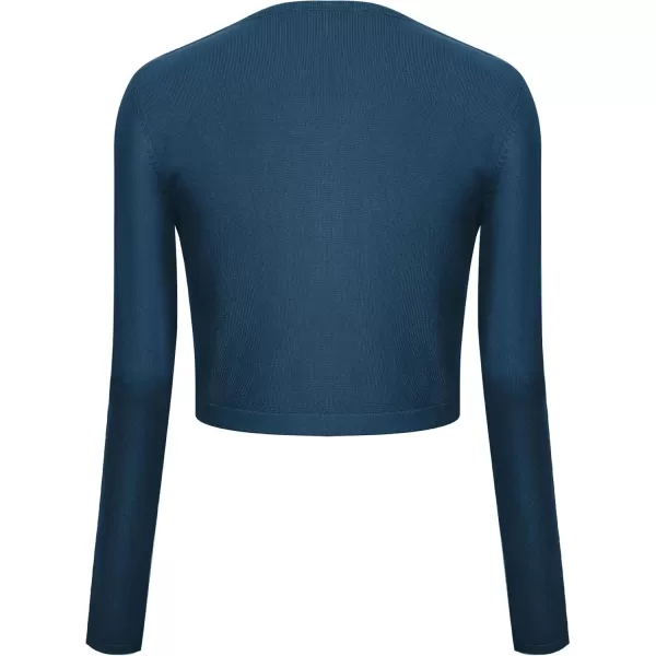 Urban CoCo Womens Button Down Crew Neck Cropped Cardigan Lightweight Shrug Kint SweaterInk Blue