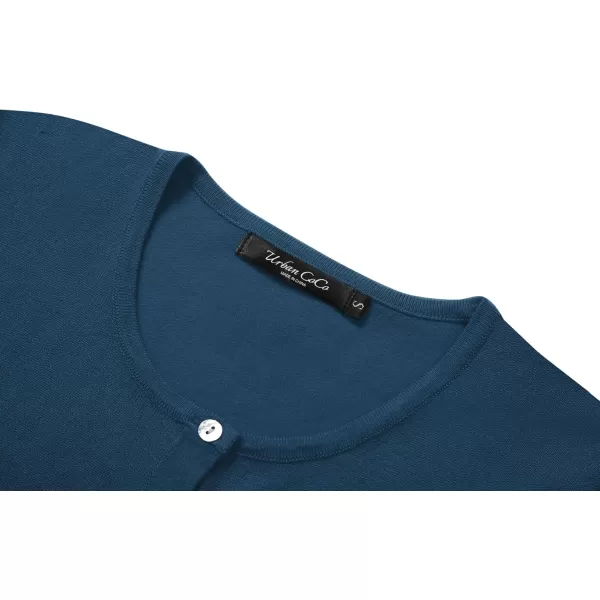 Urban CoCo Womens Button Down Crew Neck Cropped Cardigan Lightweight Shrug Kint SweaterInk Blue