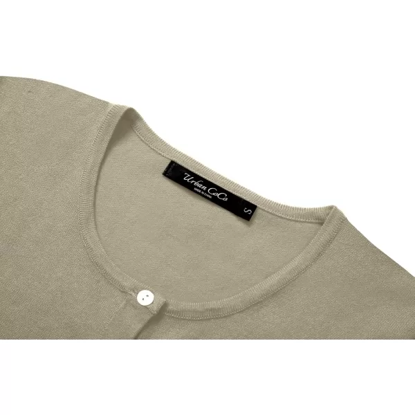 Urban CoCo Womens Button Down Crew Neck Cropped Cardigan Lightweight Shrug Kint SweaterKhaki