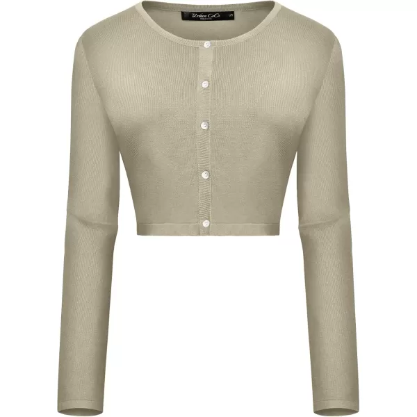 Urban CoCo Womens Button Down Crew Neck Cropped Cardigan Lightweight Shrug Kint SweaterKhaki