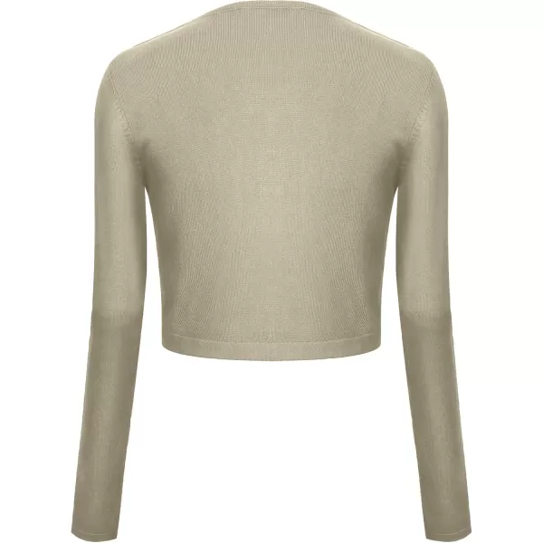 Urban CoCo Womens Button Down Crew Neck Cropped Cardigan Lightweight Shrug Kint SweaterKhaki