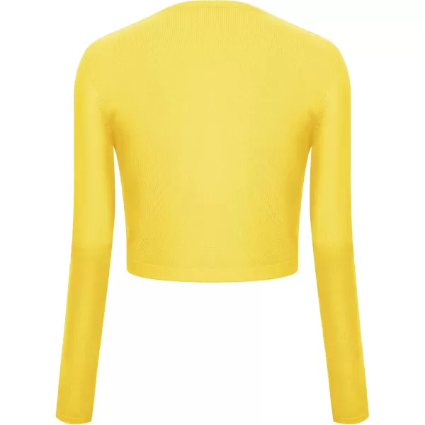 Urban CoCo Womens Button Down Crew Neck Cropped Cardigan Lightweight Shrug Kint SweaterLemon Yellow