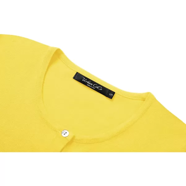 Urban CoCo Womens Button Down Crew Neck Cropped Cardigan Lightweight Shrug Kint SweaterLemon Yellow