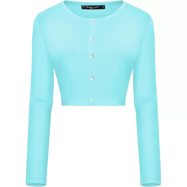 Urban CoCo Womens Button Down Crew Neck Cropped Cardigan Lightweight Shrug Kint SweaterLight Blue