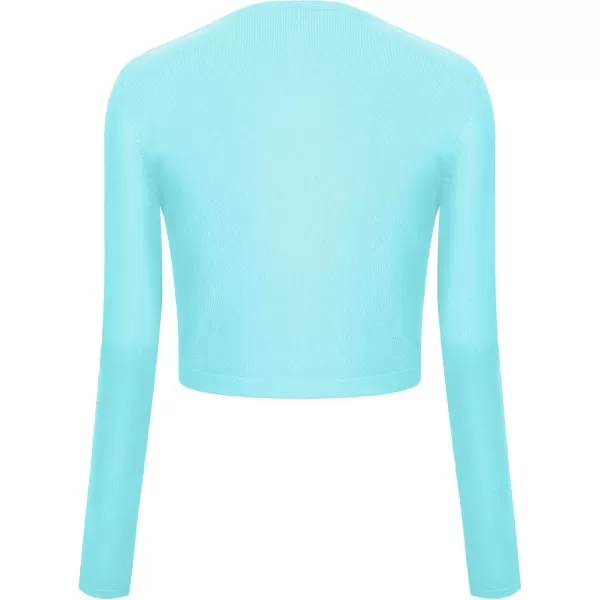 Urban CoCo Womens Button Down Crew Neck Cropped Cardigan Lightweight Shrug Kint SweaterLight Blue