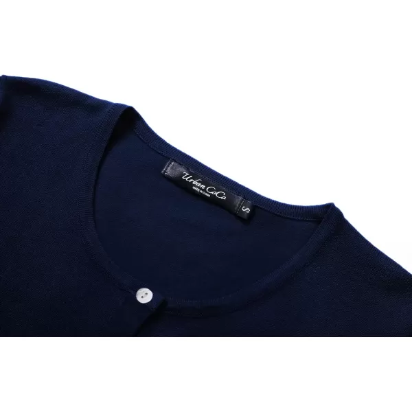 Urban CoCo Womens Button Down Crew Neck Cropped Cardigan Lightweight Shrug Kint SweaterNavy Blue