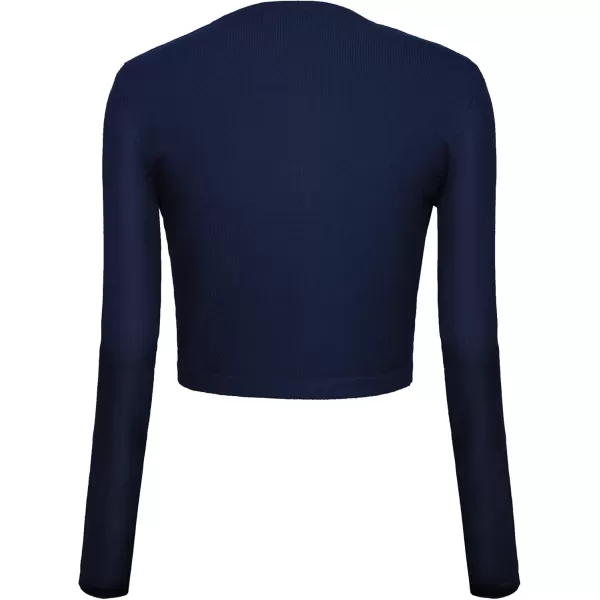 Urban CoCo Womens Button Down Crew Neck Cropped Cardigan Lightweight Shrug Kint SweaterNavy Blue