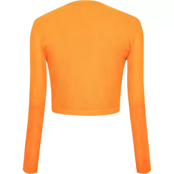 Urban CoCo Womens Button Down Crew Neck Cropped Cardigan Lightweight Shrug Kint SweaterOrange