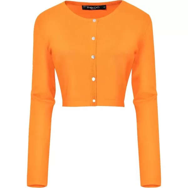 Urban CoCo Womens Button Down Crew Neck Cropped Cardigan Lightweight Shrug Kint SweaterOrange