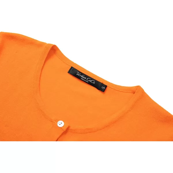 Urban CoCo Womens Button Down Crew Neck Cropped Cardigan Lightweight Shrug Kint SweaterOrange