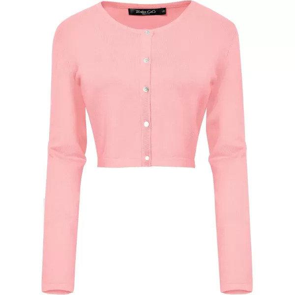 Urban CoCo Womens Button Down Crew Neck Cropped Cardigan Lightweight Shrug Kint SweaterPink