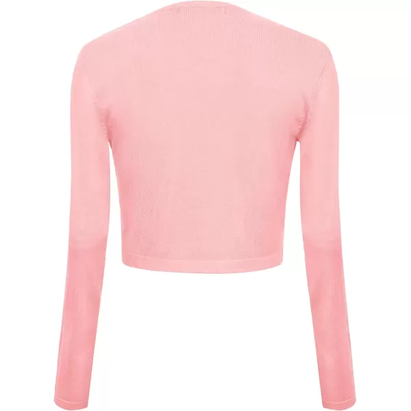 Urban CoCo Womens Button Down Crew Neck Cropped Cardigan Lightweight Shrug Kint SweaterPink