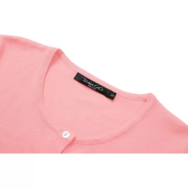 Urban CoCo Womens Button Down Crew Neck Cropped Cardigan Lightweight Shrug Kint SweaterPink