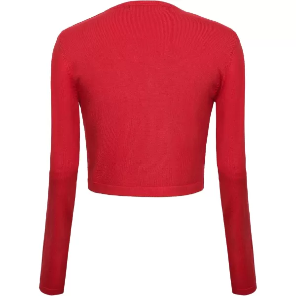 Urban CoCo Womens Button Down Crew Neck Cropped Cardigan Lightweight Shrug Kint SweaterRed
