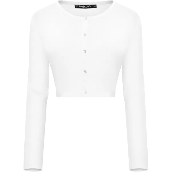 Urban CoCo Womens Button Down Crew Neck Cropped Cardigan Lightweight Shrug Kint SweaterWhite