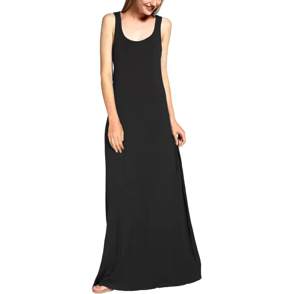 Urban CoCo Womens Scoop Neck Solid Sleeveless Summer Beach Tank Top Casual Maxi DressBlack