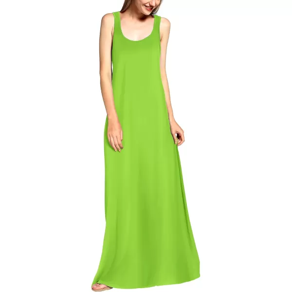 Urban CoCo Womens Scoop Neck Solid Sleeveless Summer Beach Tank Top Casual Maxi DressBright Green