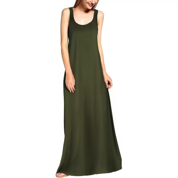 Urban CoCo Womens Scoop Neck Solid Sleeveless Summer Beach Tank Top Casual Maxi DressOlive