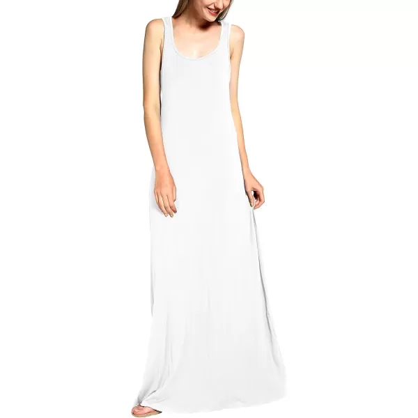 Urban CoCo Womens Scoop Neck Solid Sleeveless Summer Beach Tank Top Casual Maxi DressWhite