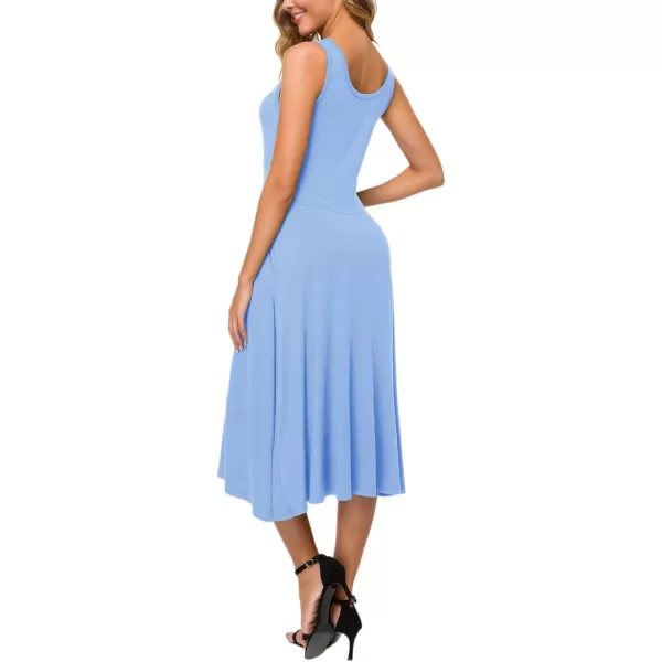 Urban CoCo Womens Summer Casual Sleeveless Flared Midi Dress Swing TShirt Dresses with PocketsBlue
