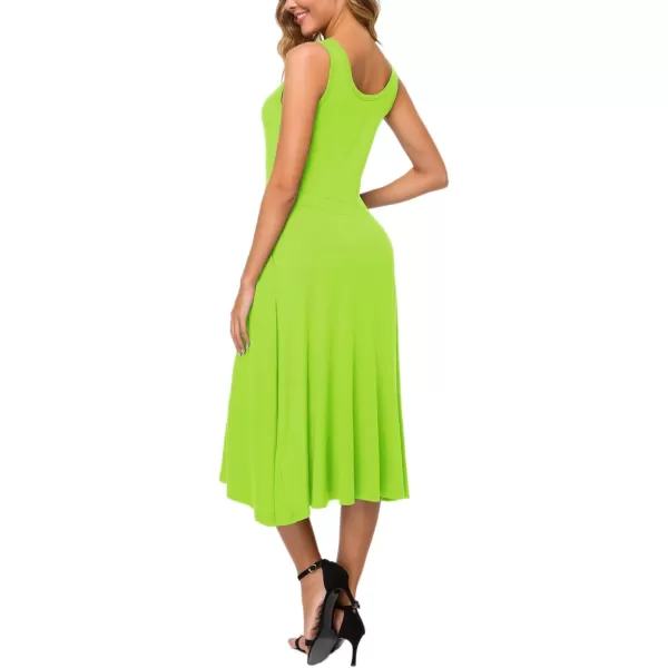 Urban CoCo Womens Summer Casual Sleeveless Flared Midi Dress Swing TShirt Dresses with PocketsCandy Green