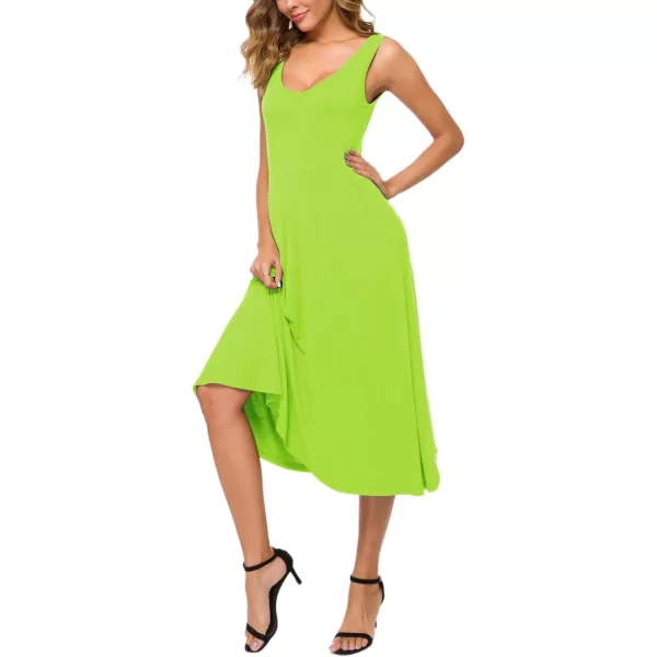 Urban CoCo Womens Summer Casual Sleeveless Flared Midi Dress Swing TShirt Dresses with PocketsCandy Green