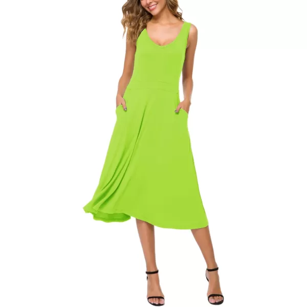 Urban CoCo Womens Summer Casual Sleeveless Flared Midi Dress Swing TShirt Dresses with PocketsCandy Green
