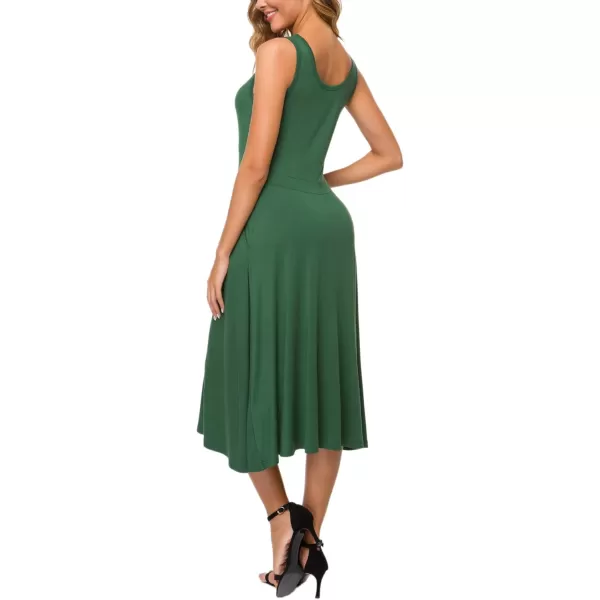 Urban CoCo Womens Summer Casual Sleeveless Flared Midi Dress Swing TShirt Dresses with PocketsGreen