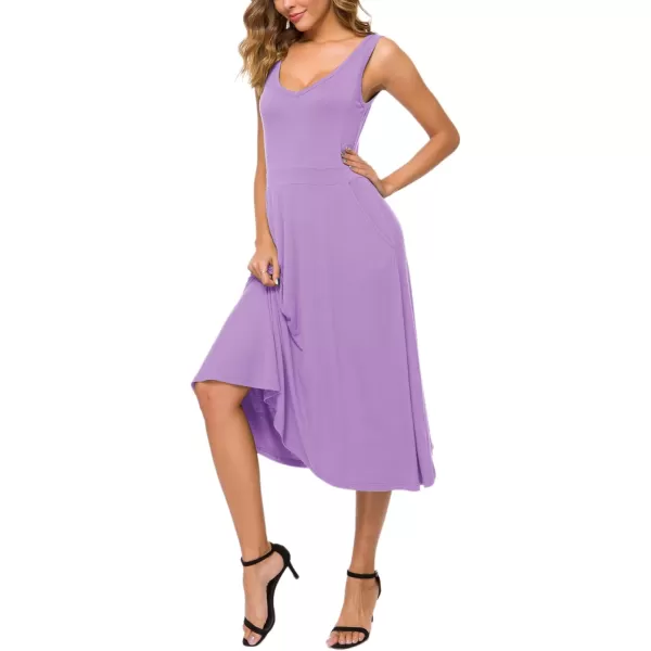 Urban CoCo Womens Summer Casual Sleeveless Flared Midi Dress Swing TShirt Dresses with PocketsLavander