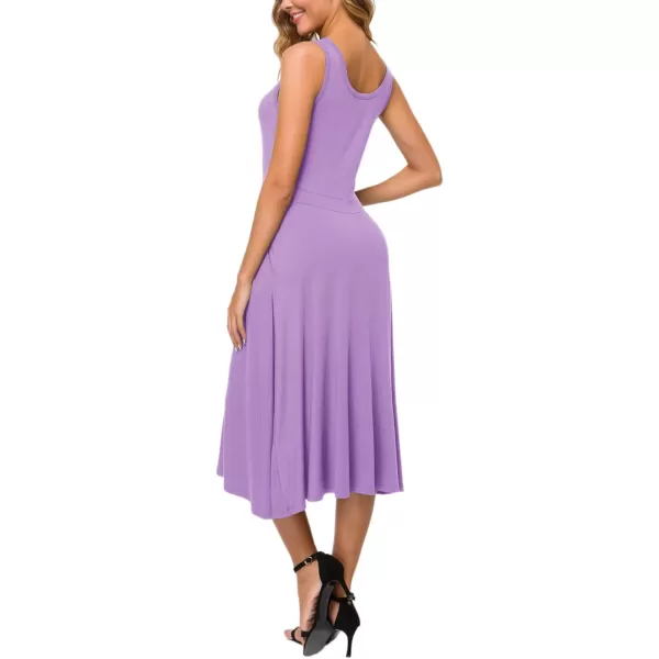Urban CoCo Womens Summer Casual Sleeveless Flared Midi Dress Swing TShirt Dresses with PocketsLavander